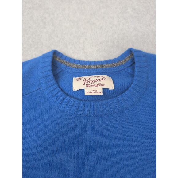 Penguin By Munsingwear Sweater Large Blue 100% Lambswool Crew Neck Preppy Casual - Picture 6 of 11